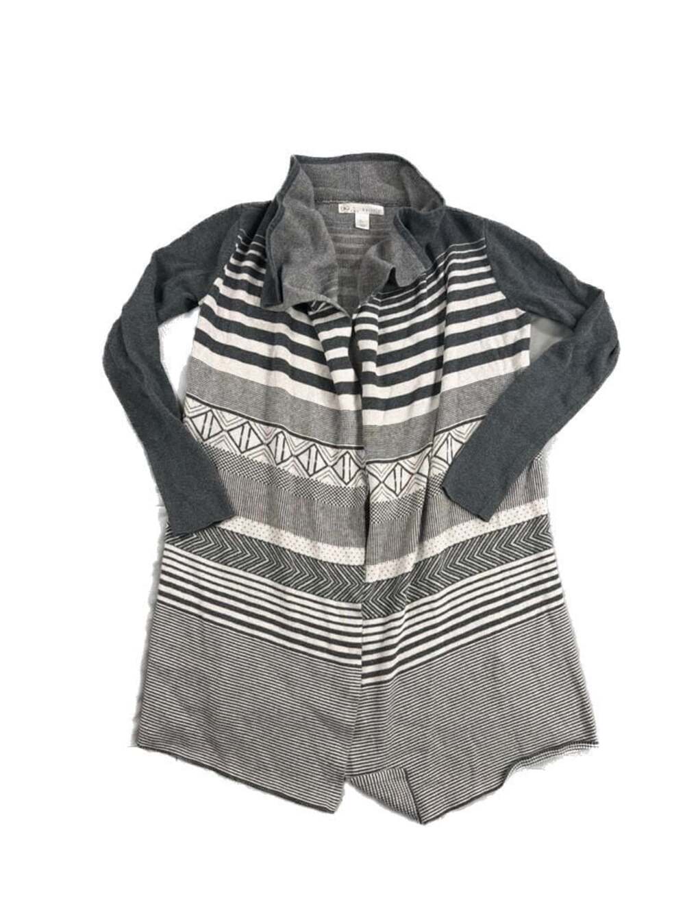 Kaisely Grey Geometric Striped Open Front Draped Cardigan Size S